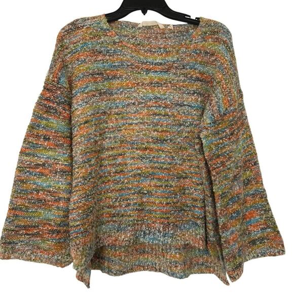 Soft Surroundings Hi Low Split Hem Bell Sleeve Chunky Knit Striped Sweater Med - Picture 1 of 14